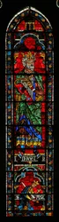 Le roi David avec une harpe ; en dessous, le roi Saül se tue (w121)