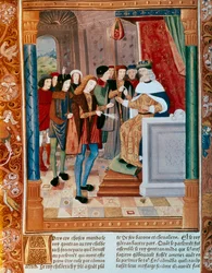 Roi Gontran I. Manuscrit enluminé. 15ème siècle.