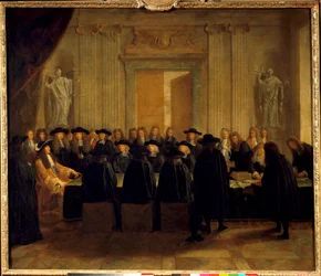 Le roi Louis XIV (1638-1715) tenant les sceaux en présence des conseillers d