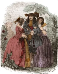 Roi de France Louis XIV (1638-1715) avec Hortense Mancini (1646-1699) et sa sœur Marie Mancini (1639-1715). Nièces de Mazarin