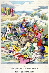 La mort de Pharaon au passage de la mer Rouge - dans "Vie de Moïse", éd. Olivier Pinot, Épinal, fin du XIXe siècle