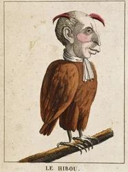 Le hibou en caricature, étude de caractère "caractère volatile" sd. XIXe, imagerie populaire.