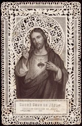 Carte en dentelle représentant le Sacré-Cœur de Jésus, XIXe siècle