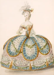 Dame portant une robe pour une occasion royale, design attribué à Anvorious, publié en avril 1796