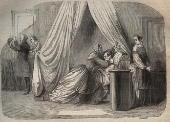 Derniers moments de Charles Lafarge (1811-1840), mari de Marie Fortunée Capelle, Marie Lafarge (Madame) (1816-1852) criminelle française - Gravure dans « Causes célèbres de tous les peuples » par Armand Fouquier (1817-18?) 1858-1867 - collection privée