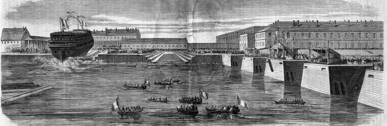 Lancement du navire à trois ponts « Ville de Nantes ». Cherbourg, Manche (50)