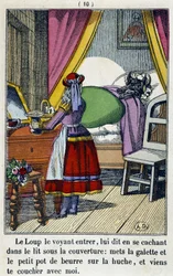 Le Petit Chaperon Rouge dans la chambre du loup - dans « Le Petit Chaperon Rouge », éd. Pellerin, Épinal, 19e siècle