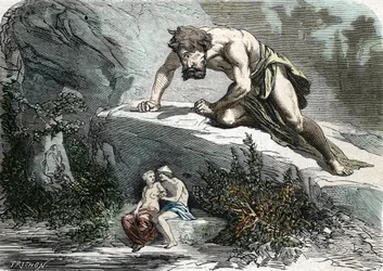 Le Cyclope Polyphème surprenant Galatée et Acis