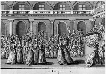 Le cirque : femmes de la noblesse dansant - dans « les filles du Palais royal », frontispice, volume II, éd. Londres