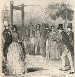 Le jeu du pigeon au jardin Mabille à Paris au 19ème siècle - Gravure dans « Tableau-de-Paris » par Edmond Texier 1852