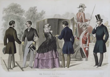 Départ pour une promenade en calèche, illustration du Journal des Tailleurs, 1856
