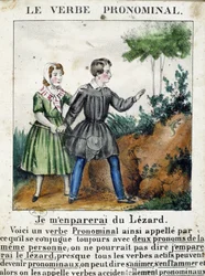 Leçon sur les verbes pronominaux. Dans « La grammaire en images », album feuillet, vers 1850