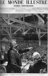 Léon Gambetta à la réunion électorale de la rue Saint-Blaise à Belleville à Paris invité par le comité radical du 20ème arrondissement. Couverture de « Le Monde Illustré » du 27 août