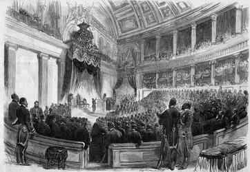 Léopold II (1835-1909), roi des Belges, prêtant serment devant les grands corps de l