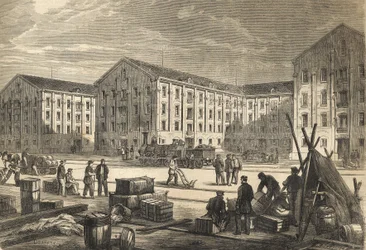Les docks de Rouen en 1866 - Gravure