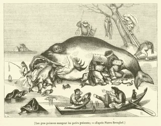 Les gros poissons mangent les petits poissons (engraving)