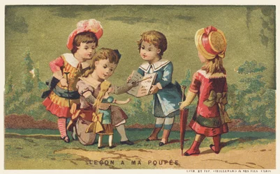 Leçon à ma poupée, fin du 19e siècle (chromo)
