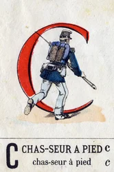 Lettre C comme Chasseur à pied. Alphabet militaire (ABC ou abécédaire). Imagerie d