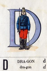 Lettre D comme Dragon. Alphabet militaire (ABC ou abécédaire)