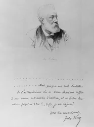 Lettre de Jules Verne avec portrait de l