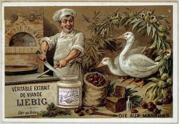 Recettes Liébig : oie aux marrons - chromo. Liébig