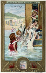 Série de chromolithographies Liebig « Jeux de plage » des enfants. sd. 19e siècle