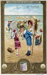 Série de chromolithographies Liebig « Jeux de plage » des enfants. sd. 19e siècle
