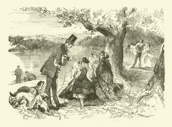 La vie en Angleterre : vendeur de chiens à Hyde Park (gravure)