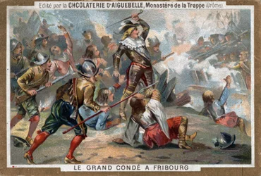 Louis II de Bourbon, Prince de Condé, dit Le Grand Condé, à la bataille de Fribourg en 1644. Chromolithographie du 19ème siècle