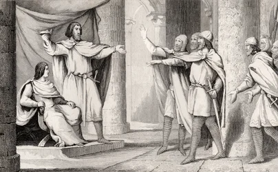 Louis V (967-87) le Fainéant montre sa couronne à ses partisans, de 