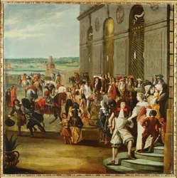 Louis XIV devant la grotte de Thétis dans les jardins de Versailles ...