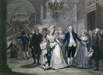 Louis XVI (1754-93) faisant ses adieux à sa famille, 20 janvier 1793, gravé par Reinier Vinkeles (1741-1816) et Daniel Vrydag (1765-1822)