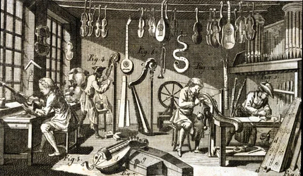 Atelier de luthier. Gravure - dans l