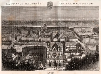 Lyon - gravure dans « La France illustrée : géographie, histoire, administration statistique » par V.A. Malt-Brown. 1884