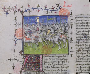 MS.2028 Combat entre les fils de Louis Ier le Pieux (778-840), des Grandes Chroniques de France, 1375-79