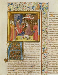MS 246 f.1r Raoul de Presles présentant sa traduction à Charles V, de La Cité de Dieu de Saint Augustin, traduit par Raoul de Presles, vers 1400-50
