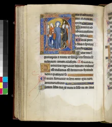 Moquerie du Christ avec Jésus, entouré de bourreaux, dont deux hommes en bonnets juifs, du Psautier et Heures d