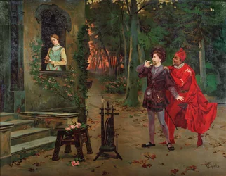 Marguerite, Faust et Méphisto Scène de Faust de Charles Gounod (1818-1893). vers 1900.