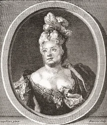 Marianne Duclos de Chateauneuf, 1664 - 1747. Comédienne française. De Les Heures Libres publié en 1908.