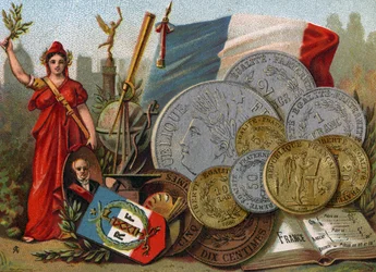 Marianne à côté du drapeau tricolore français, d
