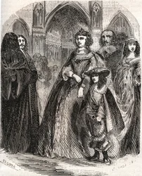 Marie de Médicis (1573-1642), reine de France et régente du royaume avec son fils Louis XIII allant à Notre-Dame de Paris - dans "Histoire de France" par L.-P. Anquetil