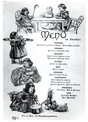Menu créé par Auguste Escoffier (1846-1935) pour enfants et bébés, vers 1900