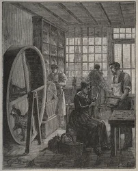 Métier et artisan : une coutellerie en province au XIXe siècle. Gravure de 1885 dans « Les arts et métiers illustrés » par Adolphe Bitard