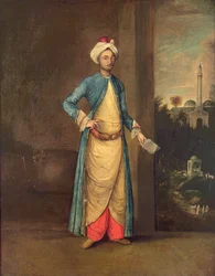 Officiel de cour du Moyen-Orient dans un intérieur