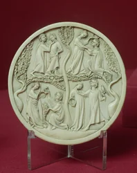 Boîtier de miroir représentant des scènes courtoises, vers 1320-30