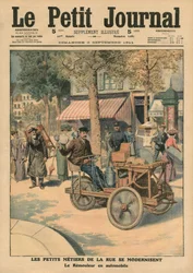 Modernisation des métiers de la rue, le rémouleur dans sa voiture, illustration de 