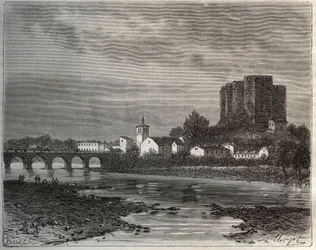 Montrond-les-Bains (Montrond les Bains) département de la Loire dans la région Rhône-Alpes - gravure dans « La France illustrée : géographie, histoire, administration statistique » par V.-A. Malt-Brown. 1884