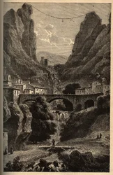 Moustiers-Sainte-Marie (Moustiers Sainte Marie) - Alpes-de-Haute-Provence - gravure dans "PATRIE" - DESCRIPTION PIQUE DE LA FRANCE EN 6 VOLUMES PAR LUCIEN HUARD - fin XIXe siècle.