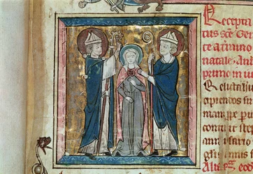 Ms 16261, fol. 1, Intronisation de sainte Geneviève, tirée du Censier de l