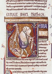 Ms 1 fol.194v Initiale historiée V représentant Amos, de la Bible de Souvigny